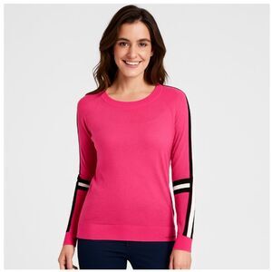 Jack & Jo Sweater NWT Pink Linen Knit Black White Striped Long Sleeve Size L